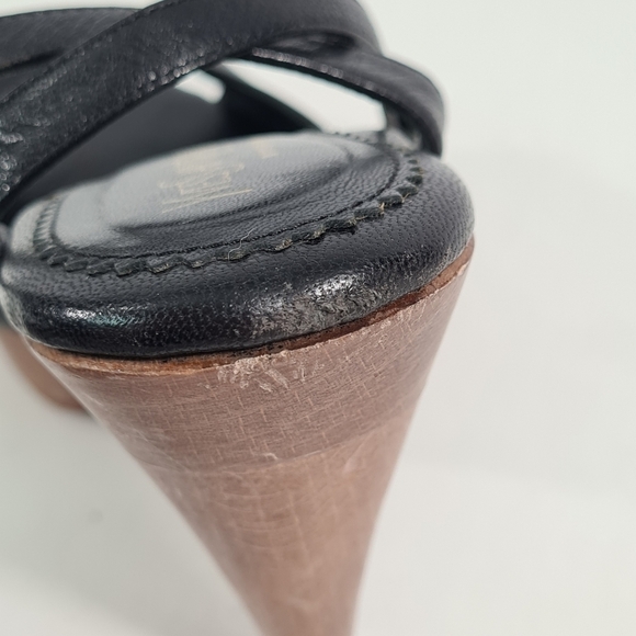 YSL Rive Gauche Black Leather Strappy Sandal Heels Size 37 - Picture 9 of 12